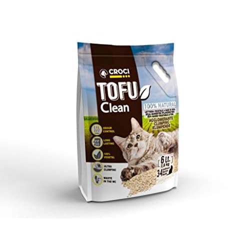 Croci Tofu Clean Litter 6L – Klumpende Katzenstreu, biologisch abbaubar, spült in der Toilette, 100 % pflanzlich, langanhaltender geruchshemmender Sand