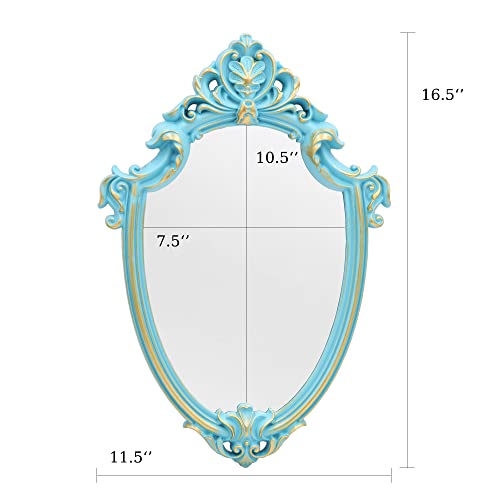 Eaoundm 16.5 X 11 Inch Vintage Mirror Antique Mirror Decorative Wall Mirror Shield Shape (Blue) #TOP3