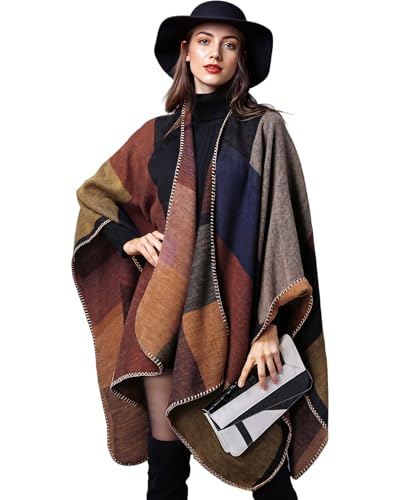 Loiyadn Shawl Wraps for Women - Open Front Ponchos for Women Oversized Pashmina Fashionable Versatile Womens Shawl for Fall Winter, Red Yellow Black