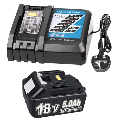 18V 5.0Ah Battery Replacement for Makita Batteries 18V with 4A DC18RC Charger Compatible with BL1860 BL1850B BL1850 BL1860B BL1830B BL1830 BL1815 DC18RD DC18SF DC18RCT Charger