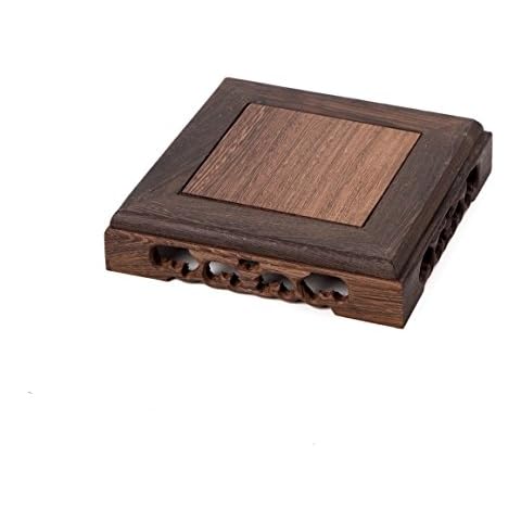 Display Stand Wooden Square Shape Carved Solid Rosewood Chicken Wing Wood JiChi Display Base Holder Home Decoration Square-8 (M 15cm15cm3.5cm) Cover