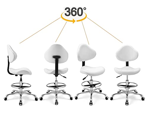 Kaleurrier Ergonomic Drafting Chair With Back Support,Multi-Functional Height Adjustable Swivel Rolling Stool,Multi-Purpose Home Office Desk Chair (White) #TOP1