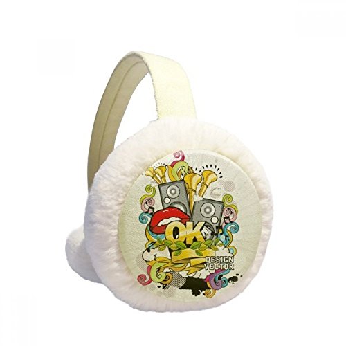 Orejeras de invierno de música de piel falsa con estampado de grafiti colorido