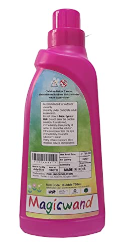 Image of Magicwand Plastic Bubble Gun Refill Liquid【 (Made in India】【750 ml Container】【Please Do Not Add Water,Use As Delivered】【3 Yrs & Up】【Pack of 1 】