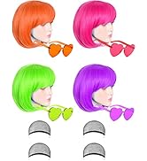 4 Pack Colored Wigs, Funky Colorful Wigs, Short Bob Hair Wigs, Neon Party Wigs, Cosplay Wigs with...