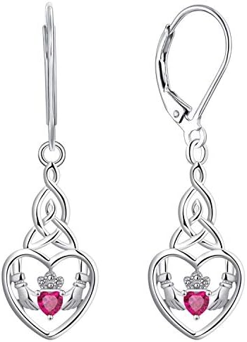 JO WISDOM Women Earrings,925 Sterling Silver Irish Celtic Claddagh Love Heart Drop & Dangle Leverback Earrings with 5A Cubic Zirconia