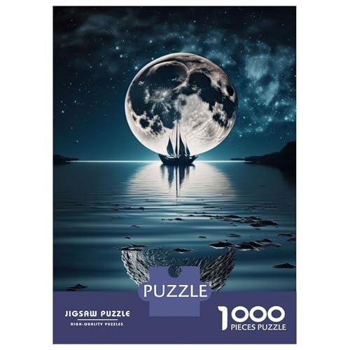 Rompecabezas de 1000 piezas Boat Moon Night para adultos con diseño artístico de 52x38cm
