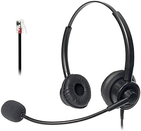 Wantek Wired RJ9 Telephone Headset with Noise Cancelling Microphone, Dual Ear Office Headset for Avaya Mitel Polycom Plantronics Nortel Norstar Meridian Adtran NEC Samsung DS etc Landline Phones