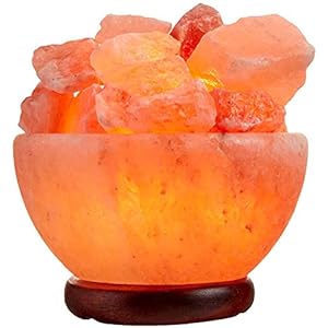 Spantik Himalayan Salt Lamp Bowl with Natural Crystal Chunks Dimmer Cord and Classic Wood Base Premium Quality Authentic from Pakistan