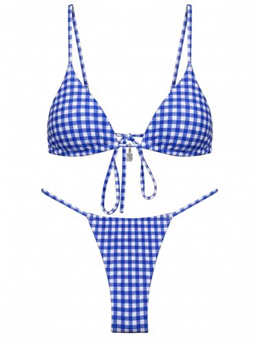 Image of OWICA Women's Sexy Triangle Bikini Sets Cheeky Thong Swimsuit Adjustable Spaghetti Straps Bathing Suit