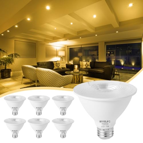 WYXBJFC Par30 Short Neck LED Bulb - 6 Pack Dimmable LED Flood Light Bulbs 3000k Warm White 11W Flood Light Bulb 75 Watt Equivalent 850 Lumens with E26 Base Led Bulb for Indoor Outdoor Porch