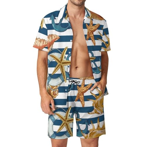 Chemise Hawaïenne Hommes Étoile De Mer short pantalon de plage ensemble été 2 pièces vêtement S