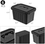 6 Bacs de rangement en plastique à quartz avec couvercle, petites boîtes à lattes, 6 Packs , Conteneur de stockage noir avec poignées