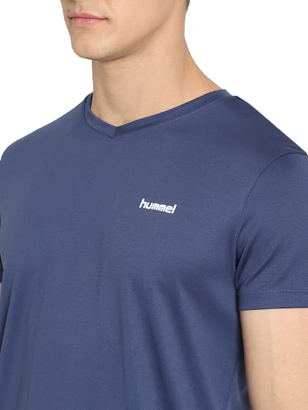 Image of hummel Amero V Neck Half Sleeve Solid Regular fit Polyester T-Shirt for Men Comfortable Breathable Fabric Stretchable for Everyday Use Ideal for Yoga Training Gym Running or Performance