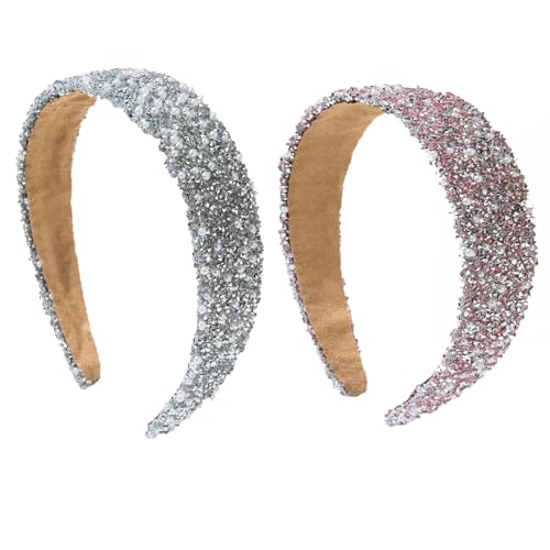 2 Pieza Diademas de Cristales - Diseño con Lentejuelas y Abalorios, Acolchado Grueso para Mujeres & Niñas, Complemento Festivo para Navidad/San Valentín