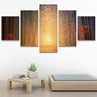 SIGNWIN 5 Panel Canvas Wall Art Setting in The Trees for Home Decorations Ready to Hang - 60