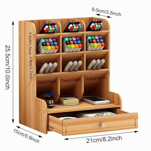 Miniatura 6 de Organizador De Escritorio De Madera Papelería Multifuncional Caja De Soporte De Bolígrafo Para Oficina En Casa Rack De Almacenamiento De Útiles Escolares Con Cajón Cereza
