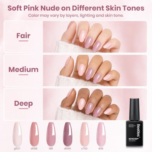 Image of Beetles Nude Pink Gel Polish Set 6 Colors Fall Gel Nail Polish Set | Nude Light Baby Pink Colors, DIY Salon Home Manicure Long Lasting Soak Off UV LED Nail Lamp Cozy Palette
