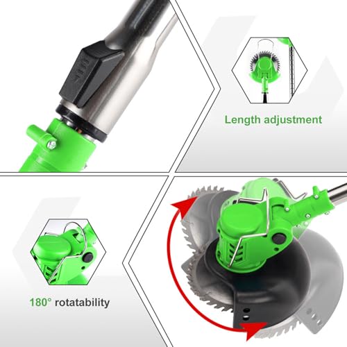 Desbrozadora Bateria 21V - Cortacésped Eléctrico De Altura Ajustable, Desbrozadora de Jardín Inalámbrica de Batería, Desbrozadora Electrica Plegable, para Céspedes y Jardin (2x12000mAh, Verde) - imagen 4