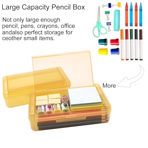 Image of 1 PCS Double Layer Large Capacity Translucent Plastic Hard Pencil Box with Snap-tight Lid, Stackable, for Office School Supplies (Yellow)