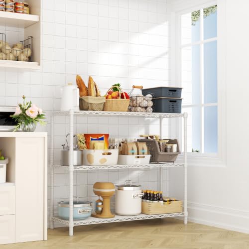 Image of Storage Shelves Heavy Duty, 48 inch W x 20 inch D x 47 inch H Garage Wire Shelving Unit Loads 1200LBS, 3-Tier Adjustable Metal Industrial Utility Shelf Rack for Kitchen, Laundry Room, Pantry, Warehouse, Basement