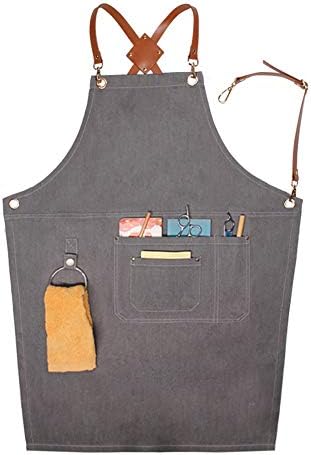 LANDY Adjustable Denim Bib Apron, Work Smock Jean Apron for Men & Women Salon Barber Hairdressers BBQ Grill Housewife