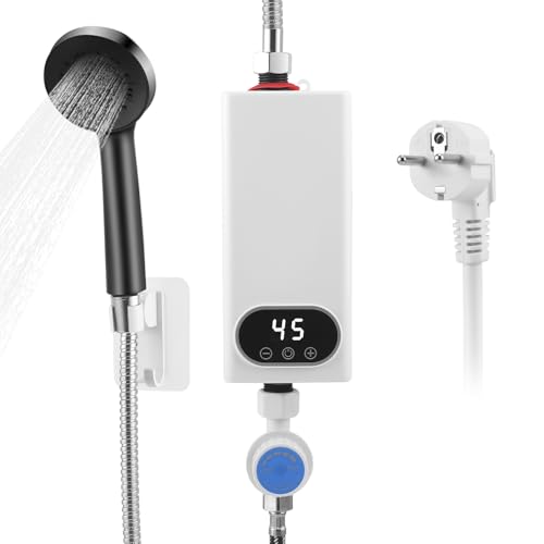 Mini chauffe-eau électrique, 220 V 5500 W Chauffe-eau électrique sans réservoir avec affichage numérique LCD et boutons tactiles, Chauffe-eau sans réservoir (Square)