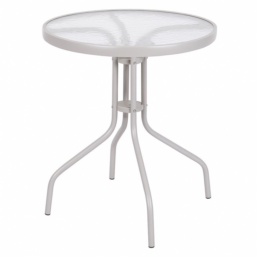 MONTY Mesa de jardín de Acero y Cristal Templado | De Ø 60 cm | Pintuta Color Beige con epoxi Anticorrosión | Resistente y Duradera | Balcón, Terraza o Jardín | Trivia