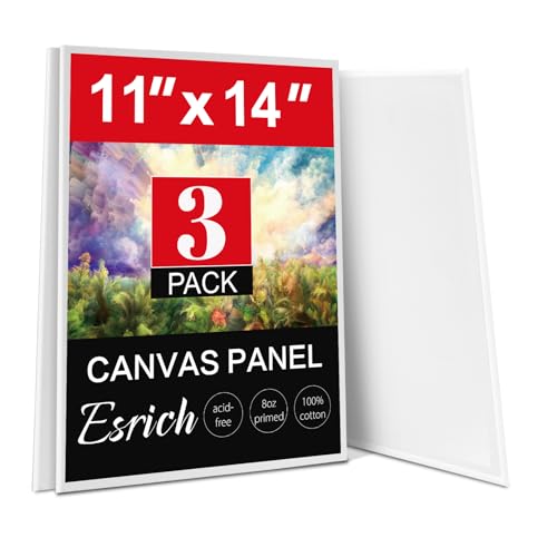 ESRICH Canvas Boards for Painting 3 Pack Canvases for Painting 11x14 Cotton Primed Acid Free Blank Canvas Panels for Oil Paint Watercolor Acrylic Paint Gouache and Tempera.