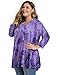 MONNURO Womens Plus Size 3/4 Sleeve V Neck Button Casual Loose Flowy Swing Tunic Tops Basic Tee Shirts for Leggings(Tie Dye Purple,4X)
