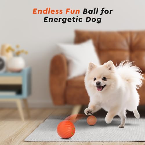 Image of Interactive Dog Toys Ball Small, 2.1 inch Bouncing Rotating Ball, Pet Toys for Small Dogs, USB Rechargeable (Orange)