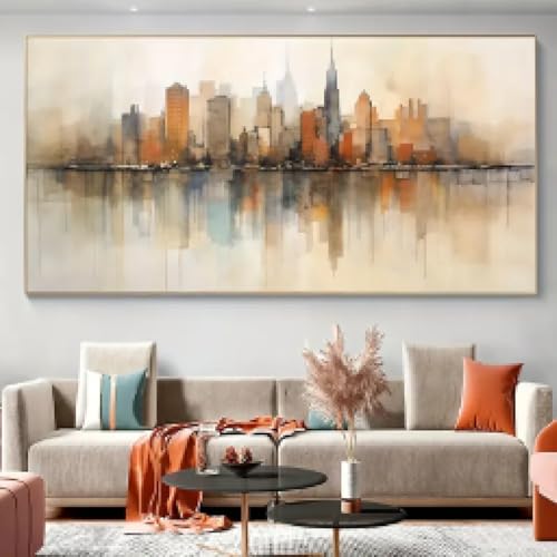 Affiches sur toile grand format ville moderne peinture huile paysage urbain 60x120cm