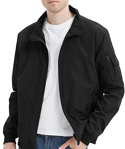 Holure Herren Leichte Jacke Windbreaker Langarm Bomberjacke Casual Sportjacke Übergangsjacke für Business Freizeit Schwarz M Cover