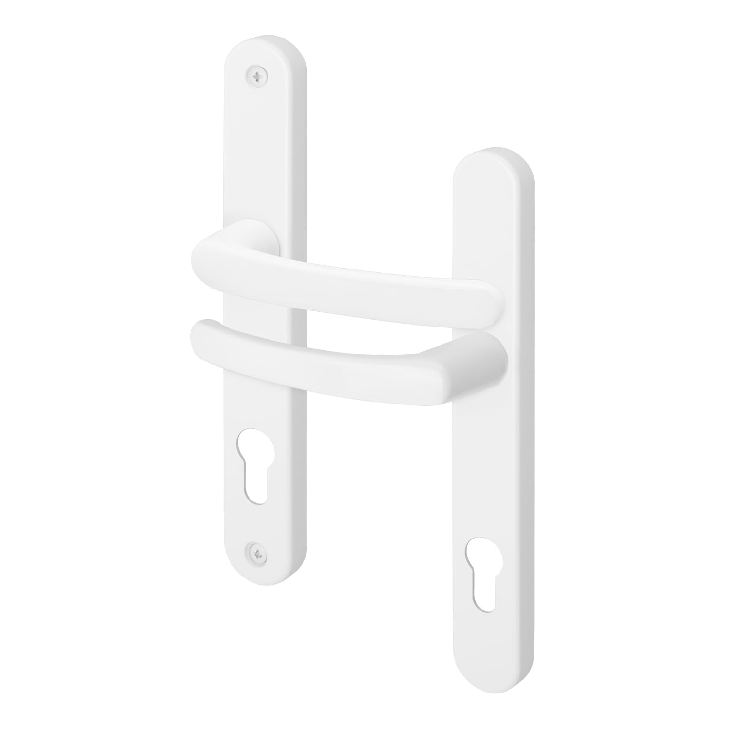 Eai White Upvc Door Handles, Composite Front Door Handles Sprung, 92Mm Pz Centers, 215Mm Screw To Screw, 246X32mm Backplate