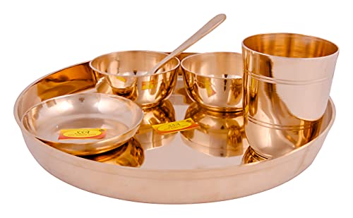 Shiv Shakti Arts Bronze | Kansa Thali Set/Dinner Set - 6 Piece, Gold - (Pure Kansa - Premium Shinee Dinner Set) #TOP3