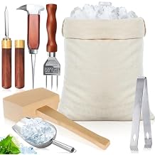 Ice Pick Set of 7 - Stainless Steel Ice Chipper Tea Knife with Wooden Handle, Crushed Ice Lewis Bag and Wood Hammer for Breaking Ice Carving Kitchen Tool Bartender Bars Picnics Camping Restaurant