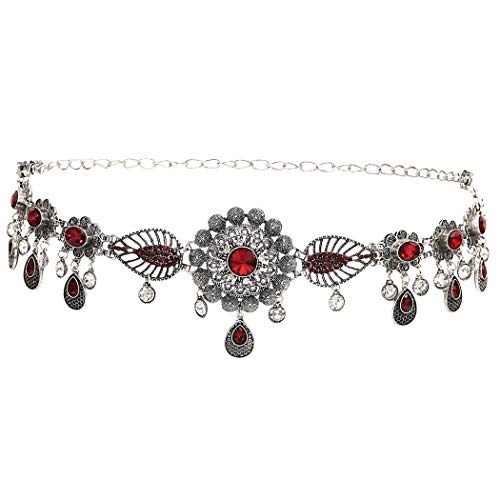 Nsls Egyptian Red Crystal Flower Waist Belly Chains Dancing Beach Belt Statement Body Chain Silver India Ethnic Boho Turkish Jewelry (Aa) #TOP6