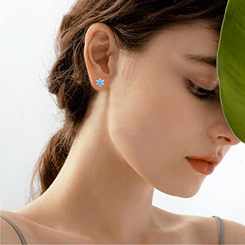 Snowflake Stud Earrings For Women Girls 925 Sterling Silver Hypoallergenic Blue Opal Cubic Zirconia Studs Earrings For Sensitive Ears Christmas Graduation Teacher Appreciation Gifts #TOP2