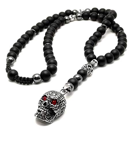 Herren Halskette totenkopf Onyx perlen Edelstein skull Necklace Rosenkranz