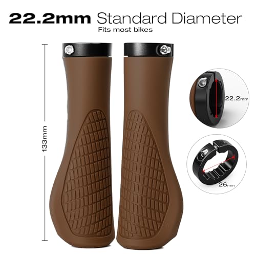 Adiwo Ergonomiczne uchwyty na kierownicę rowerową, antypoślizgowe, szybki montaż, do rowerów trekkingowych, wyścigowych, miejskich, składanych, górskich, typ A, kolor brązowy