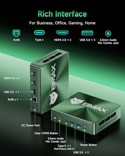 Image of Bmax Mini PC B6 Plus, Intel Core i3-1000NG4 (Up to 3.2GHz), 12GB LPDDR4 RAM 512GB NVMe SSD, Win 11 Pro, 4K Triple Display (Dual HDMI+Type-C), Silent Mini Desktop for Home Office HTPC, Wi-Fi 5, BT 4.2