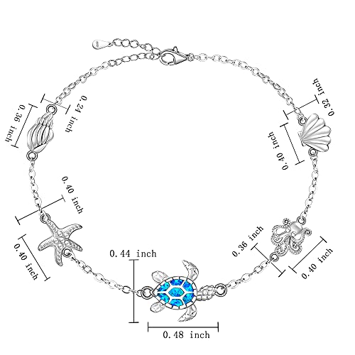 Image of Sea Turtle Ankle Bracelets for Women Blue Opal Sterling Silver Beach Starfish Octopus Conch Ocean Anklets Jewelry Gifts