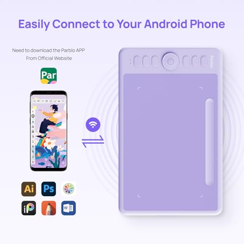 Image of Parblo Intangbo SW Wireless Drawing Tablet,7x4 inch,6 Customized Keys, Digital Graphics Tablets with 16384 Pressure Levels, S01 Battery-Free Stylus Compatible with Windows /Mac /Android-Purple
