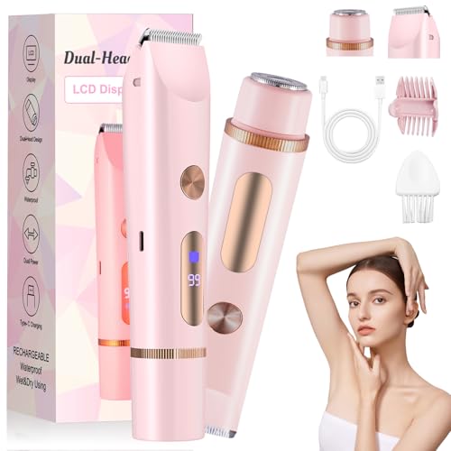 Afeitadora Electrica Mujer, 2 en 1 USB Rasuradora Mujer Zona Intima Impermeable IPX7, Pantalla LED Depiladora Facial Eléctrica sin Dolor para Cara Axilas Bikini, Uso en Seco y en Mojad