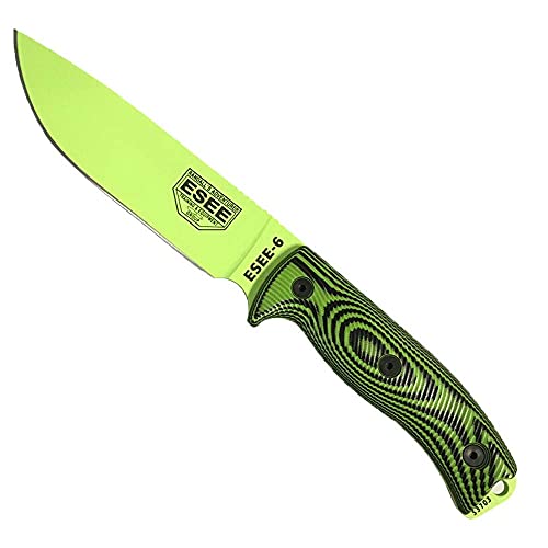 Esee-6 1095 Carbon Steel, Black Sheath (Venom Green Blade, Neon Green/Black G10 3D Handle) #TOP1