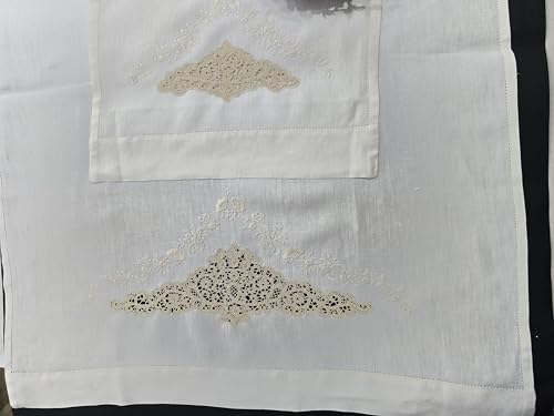 I MAESTRI DEL RICAMO Set de serviettes brodées 1+1 Cantus à la main pur lin écru couleur – vue 6