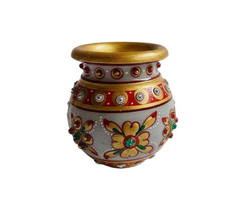 Hand-Painted Marble Puja Kalash Pot for Religious Rituals | Traditional Pooja Kalash with Gold Accents, Gemstone Work & Floral Motifs | Ideal for Festivals, Home Temple Decor & Spiritual Gifting-image-39
