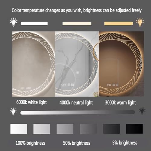 Miroir intelligent antibuée haut de gamme rond à LED avec affichage de la température