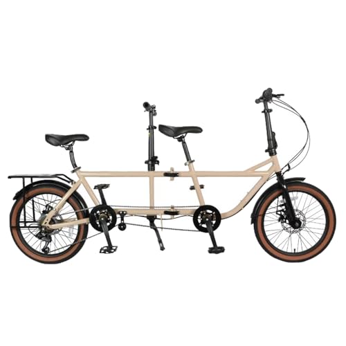 YYUINU Folding Tandem Bike, 20 Inch Tandem Bike For Adults, 7-Speed 3 Person Foldable Bike, City Beach Cruiser Bike With Adjustable 2 Seater Height An
