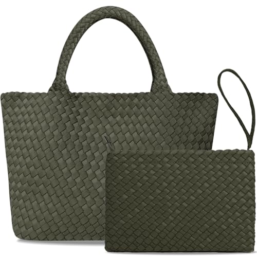 Bolso grande tejido para mujer con asa de neopreno miniatura 1